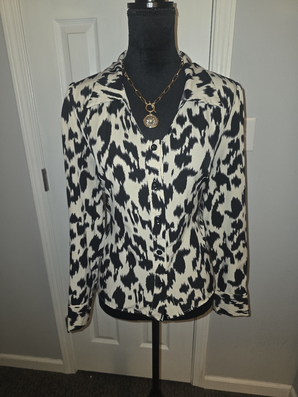 Black and White Animal Print Blouse